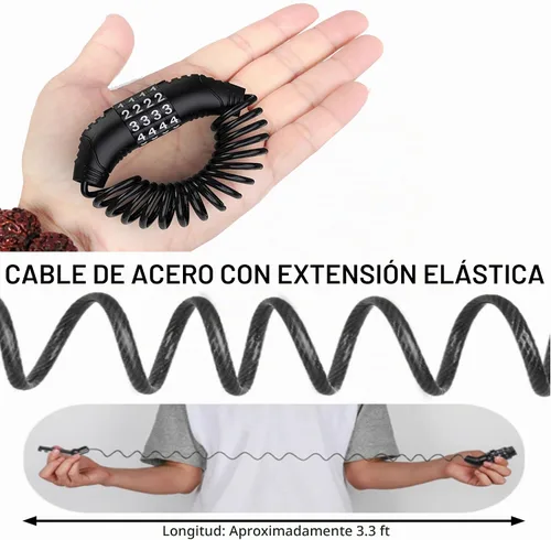 Vista 3 de Cable de bloqueo de casco de motocicleta, bloqueo de seguridad para casco y Negro 2 piezas