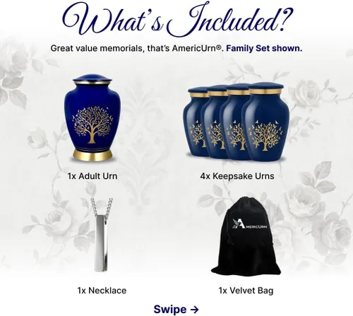Vista 3 de AmericUrn Blue Tree of Life Urnas de Cremación Personalizadas con Grabado Personalizado para Cenizas Humanas – Conjunto Memorial para Adultos