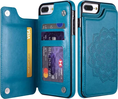 Vista 11 de UEEBAI Funda para iPhone SE 2022/7/8/SE 2020, funda de piel sintética con cierre magnético, ranuras para tarjetas, función de soporte