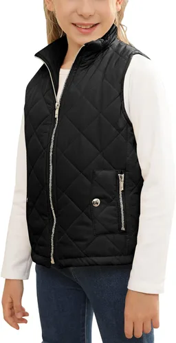 Vista 3 de FISACE Chaleco ligero acolchado con cuello alto y cremallera para niñas, chaleco sin mangas con bolsillo
