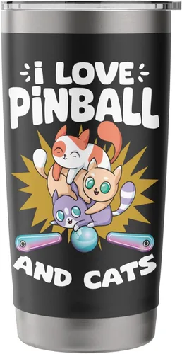Vista 3 de Pinball and Cats 90s Nostalgia Pinball Wizard Pet Cat Lover Stainless Steel Insulated Tumbler