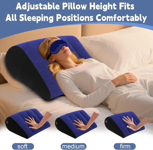 Vista 4 de TheClover Almohada inflable de cuña para viaje, almohada de cuña de viaje con máscara de ojos, cuña de cama ajustable para reflujo ácido