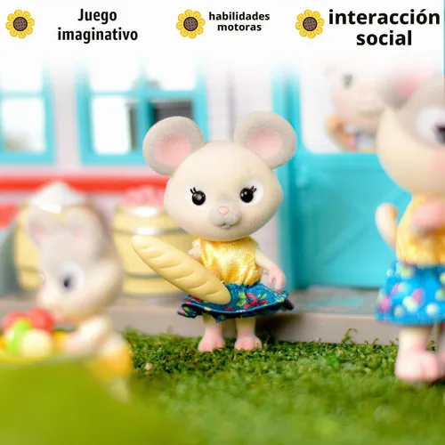 Vista 3 de Honey Bee Acres La Familia Cheddars de Ratón, 4 Figuras de Muñecas en Miniatura, Pequeña