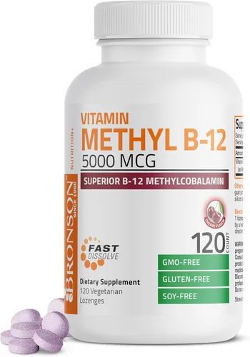 Vista 7 de Bronson Metil B12 5000 mcg Vitamina B12 Metilcobalamina Energía y Apoyo Cerebral 60 Pastillas Sabor a cereza de disolución rápida, energía, apoyo