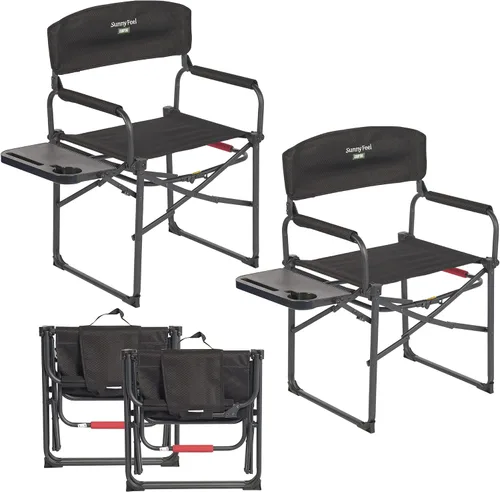 Vista 16 de SUNNYFEEL Silla de Directores de Camping, Silla Plegable Portátil de Gran Tamaño con Mesa Lateral, Bolsillo para Playa, Pesca, Viaje, Picnic