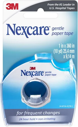 Vista 2 de Nexcare Dispensador de cinta de papel suave, cinta de papel médico, asegura los apósitos y se levanta suavemente, 1 pulgada x 10 yardas, 1