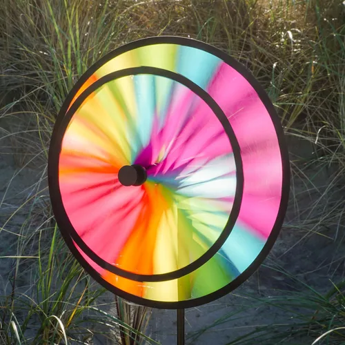 Vista 5 de In the Breeze 2613 - Spinner doble Fiesta de 13 pulgadas con vela de viento - Colorido giratorio giratorio para patios y jardines