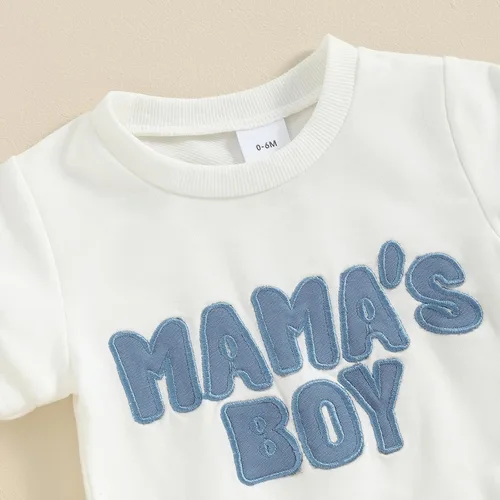 Vista 4 de Conjunto de camiseta de manga corta para bebé y niño, ropa de verano para bebé, pantalones cortos elásticos enrollados C- azul