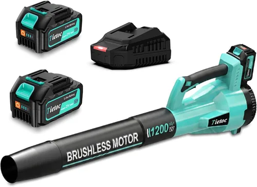 Vista 12 de Tietoc Soplador de hojas inalámbrico, soplador de hojas eléctrico sin escobillas de 1200 W con 2 baterías de 5.0 Ah, potentes sopladores de hojas