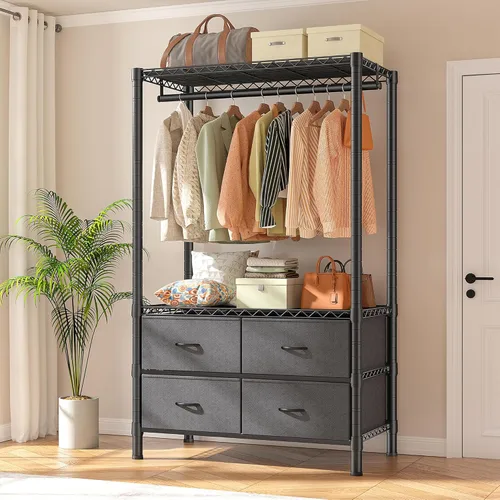 Vista 10 de Raybee Perchero en forma de L para esquina, percheros para colgar ropa, 900 libras, perchero resistente para ropa, 74.5 pulgadas de ancho x 18 Negro