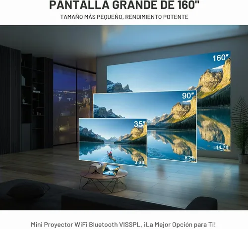 Vista 7 de Mini proyector con WiFi y Bluetooth, proyector VISSPL FHD 1080P, proyector portátil para exteriores con trípode, proyector de cine en casa para Negro