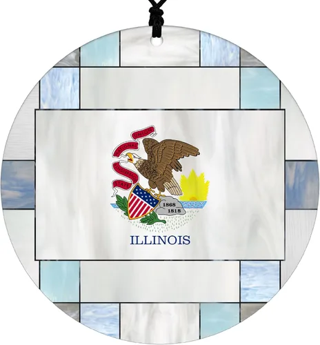 Vista 12 de Adorno navideño de Alabama – Efecto de diseño de vitrales de imitación con bandera estatal – Decoración de disco acrílico colgante 2026 para árbol