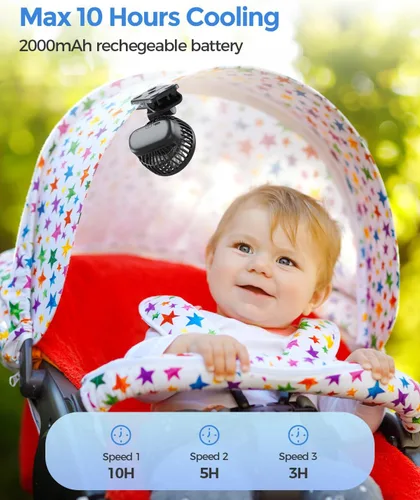 Vista 3 de AMACOOL Mini ventilador de bebé con clip para carriola portadora