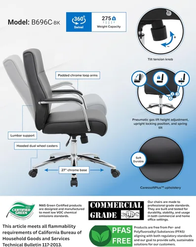 Vista 4 de Boss Office Products (BOSXK Silla Ejecutiva Moderna de Conferencia, Negro, B696C-BK)