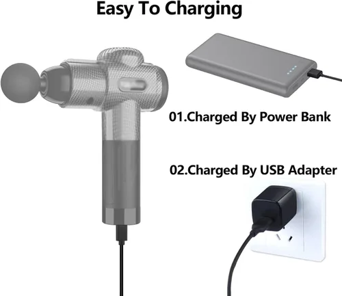 Vista 2 de Cargador de pistola de masaje, cable de cargador USB C de CA compatible con pistola de masaje TOLOCO EM26 TO-M63 X8