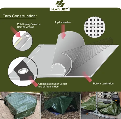 Vista 5 de lona impermeable duradera para cubierta, para camping, jardín, azul/verde militar, Verde