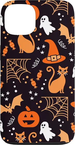 Vista 7 de Carcasa para iPhone 16 Halloween, calabazas, fantasmas, bruja, caramelo, maíz, murciélagos, calaveras
