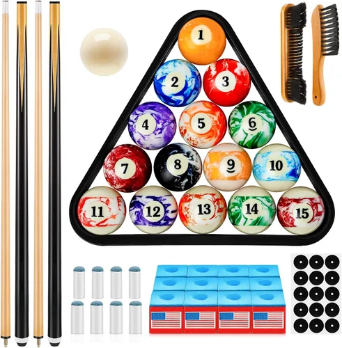 Vista 9 de Outus 71 piezas de accesorios para mesa de billar, accesorios de billar, bolas de billar con soporte de bola triangular, tizas para tacos, punta