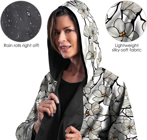 Vista 3 de RainCaper Capa de lluvia para mujer impermeable con capucha reversible bellas artes Tiffany Magnolia