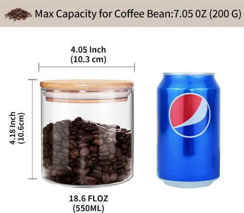 Vista 3 de Tarro de vidrio de 18 Oz/550 ML con tapa, recipientes de almacenamiento de vidrio versión engrosada transparente con tapa de bambú sellada