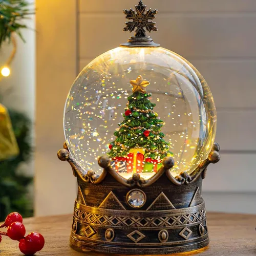 Vista 16 de Globo de nieve de Navidad con agua brillante de muñeco de nieve con música y temporizador, linterna iluminada con pilas para regalos de decoración