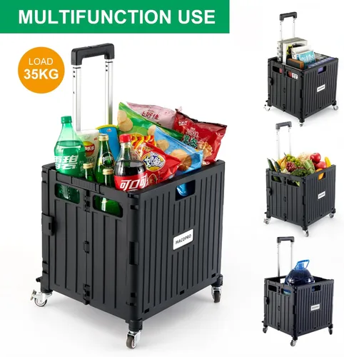 Vista 2 de MACOPRO Carrito Utilitario Plegable Portátil Carro Rodante Caja Carrito de Mano Carrito de Compras Trolley Caja de Herramientas Plegable, con Tapa