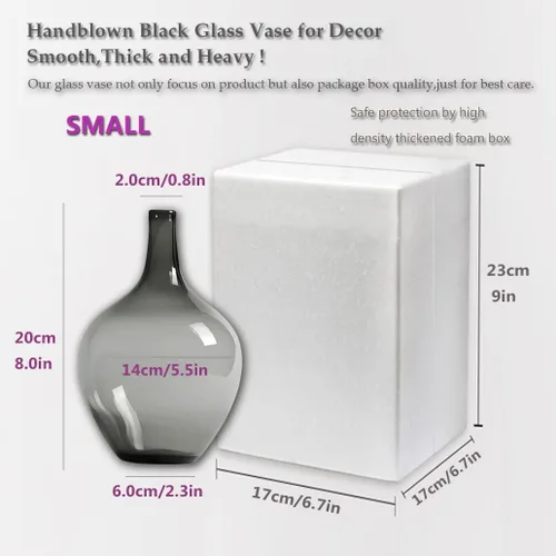 Vista 5 de Jarrón pequeño de cristal negro, jarrones negros decorativos para decoración del hogar, B; florero para centro de mesa, decoración de mesa