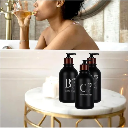 Vista 2 de Dispensador de champú, dispensador de champú negro montado en la pared para ducha, dispensadores de champú y acondicionador de 17 onzas, botellas