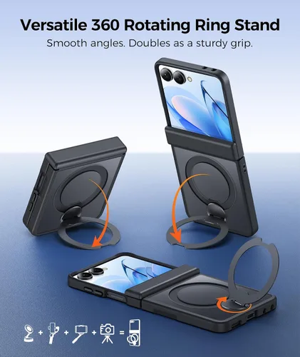 Vista 7 de FNTCASE Funda para Samsung Galaxy Z Flip 8 con soporte magnético giratorio de 360 grados, color negro Compatible con MagSafe, protección completa