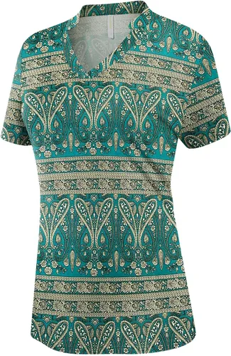 Vista 4 de Anyhold Blusa de verano para mujer, cuello en V, manga corta, holgada, para el trabajo
