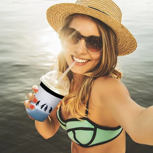 Vista 6 de Penguins on The Iceberg Reusable Insulated Neoprene Iced Coffee Cup Sleeves 3 Sizes Diving Material Cup Durable Beverage Covers for Cold Coffee Tea
