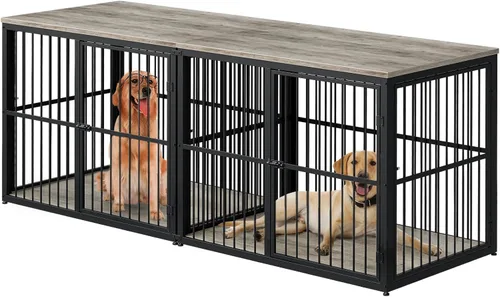 Vista 10 de Jaula para Perros XL de 43'' con Mueble y 3 Puertas, Jaula de Madera Combinada para Mascotas, Perrera de Interior Resistente para Perros Medianos a
