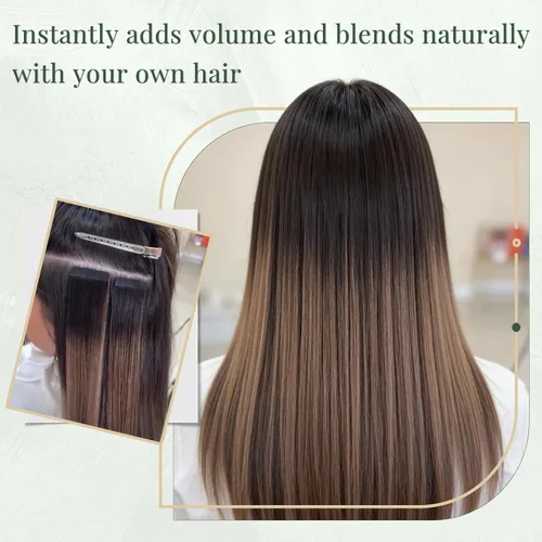 Vista 6 de Ugeat Extensiones de cabello humano con cinta invisible, extensiones de cabello negro con cinta, extensiones de cabello humano negro azabache