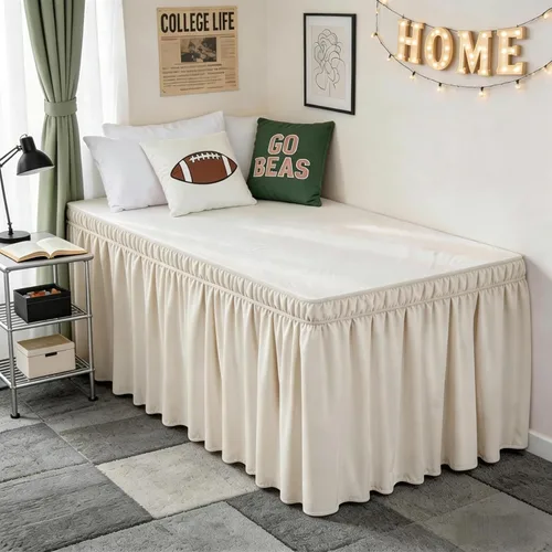 Vista 24 de Falda de cama RIMELA tamaño Queen color verde bebé con caída de 15 pulgadas, falda elástica envolvente, volante que protege contra el polvo