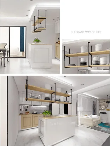 Vista 6 de Estantes Whftd - Estante flotante colgante de hierro forjado, estante de almacenamiento de madera maciza simple de estilo europeo, para cocina, sala