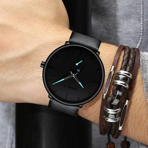 Vista 3 de Mens Watches Ultra-Thin Minimalist Waterproof-Fashion Wrist Watch for Men Unisex Dress with Leather Band