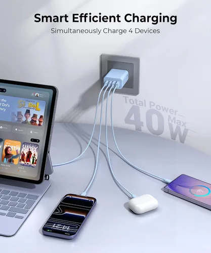 Vista 2 de [Paquete de 2] Cargador de pared USB C, cargador tipo C de 40 W, bloques de 40W 2Pack Azul bebé