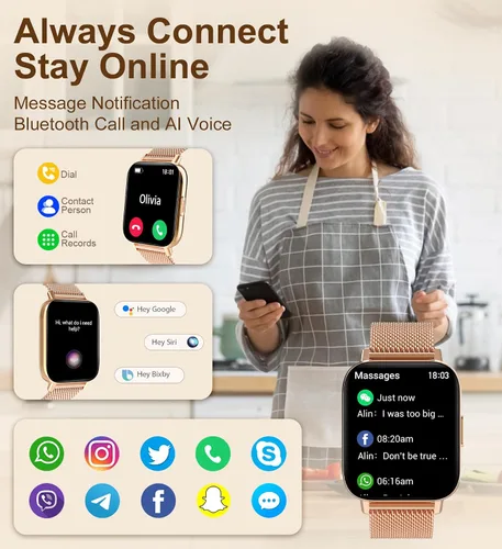 Vista 2 de Iaret Reloj inteligente (respuesta/hacer llamadas), relojes inteligentes para mujer, rastreador de actividad física con monitor de frecuencia