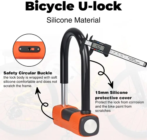 Vista 2 de MEGHNA Candado de bicicleta con cable de alta resistencia para bicicleta en U, combinación antirrobo con soporte para bicicleta de montaña