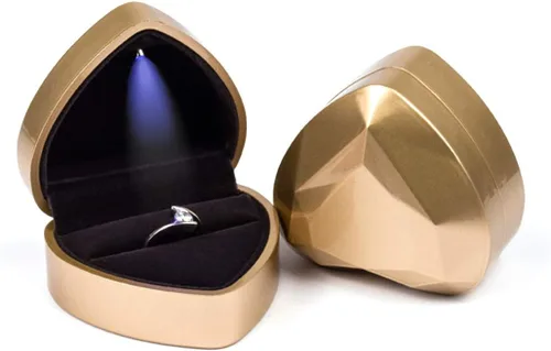 Vista 13 de iSuperb Caja de anillo en forma de corazón, caja de anillo de compromiso con luz LED, caja de regalo para propuesta, boda, día de San Valentín Negro