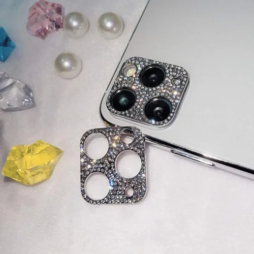 Vista 11 de Paquete de 2 protectores de lente de cámara con purpurina compatibles con iPhone 11 de metal con diamantes brillantes para lente de cámara (negro)
