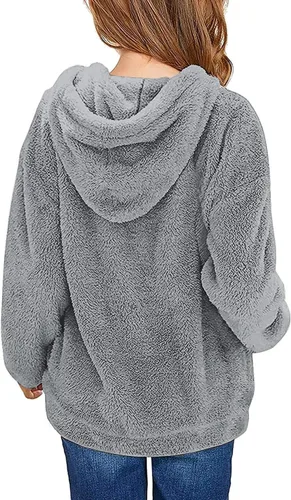 Vista 2 de Haloumoning - Sudadera con capucha de vellón mullido y bolsillos, sudadera holgada y casual para niñas de 4 a 15 años