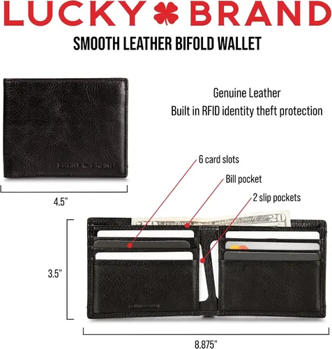 Vista 7 de Lucky Brand Men's Bifold Wallet ID Window Card Slots Genuine Leather Organization Durable Stylish