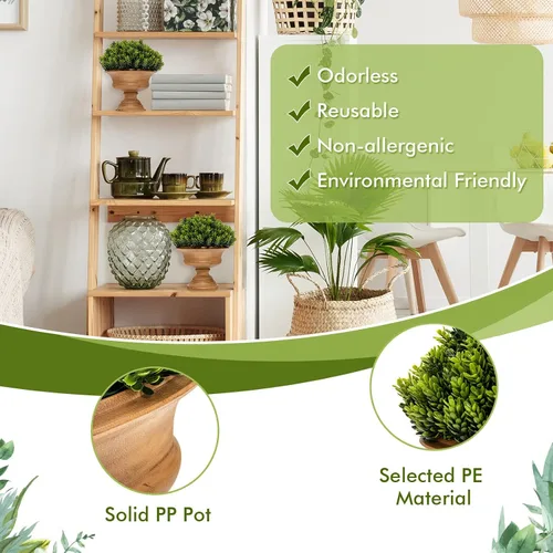 Vista 4 de Goplus Paquete de 4 árboles topiarios artificiales de boj, mini plantas de vegetación falsas, pequeñas plantas decorativas de imitación, plantas