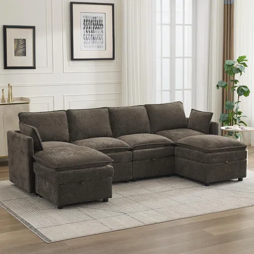 Vista 119 de Otomana cuadrada grande de 27 pulgadas con almacenamiento, reposapiés tapizado moderno con patas antideslizantes para sofá, mesa de café, sala