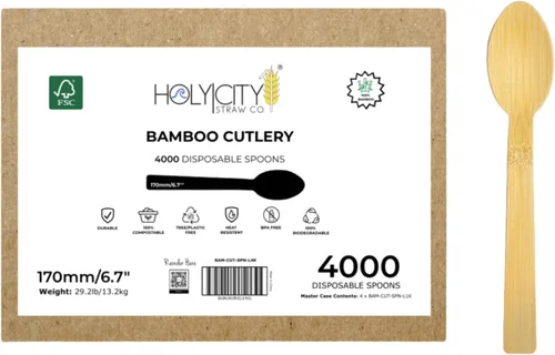 Vista 16 de Juego de cubiertos de bambú surtidos 24 unidades Utensilios compostables de 6.7 pulgadas Vajilla desechable Sin plástico Ideal para uso