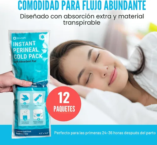 Vista 6 de ICEWRAPS Almohadillas frías posparto instantáneas para mujeres después del nacimiento: bolsas de hielo perineales para cuidado posparto, fáciles