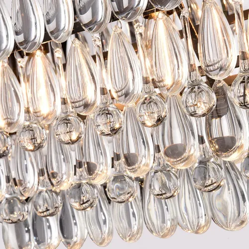 Vista 6 de Edvivi Candelabro de cristal lineal rectangular de lujo, 4 luces glamorosas con acabado de bronce antiguo, lámpara de techo ajustable, comedor, isla