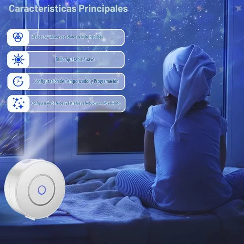 Vista 2 de Proyector inteligente de estrella Galaxy con nube de nebulosa/onda de océano móvil, proyector de luz nocturna WiFi de cielo estrellado