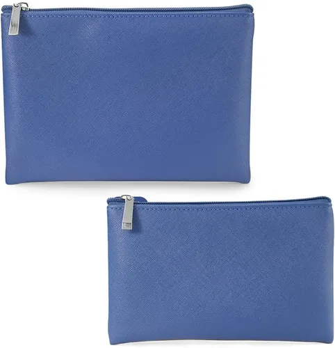 Vista 12 de Juego de 2 bolsas de maquillaje, pequeña bolsa de maquillaje con cremallera, bolsa de cosméticos portátil para viajes, bolsa de belleza de piel Negro